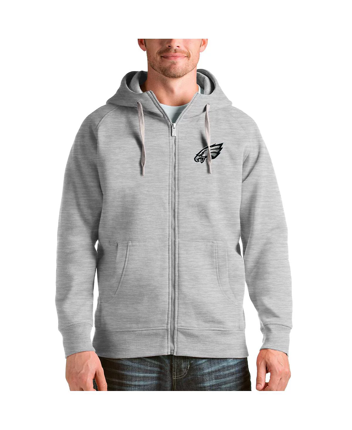 Antigua Mens Heather Gray Philadelphia Eagles Victory Full-Zip Hoodie 13490₽
