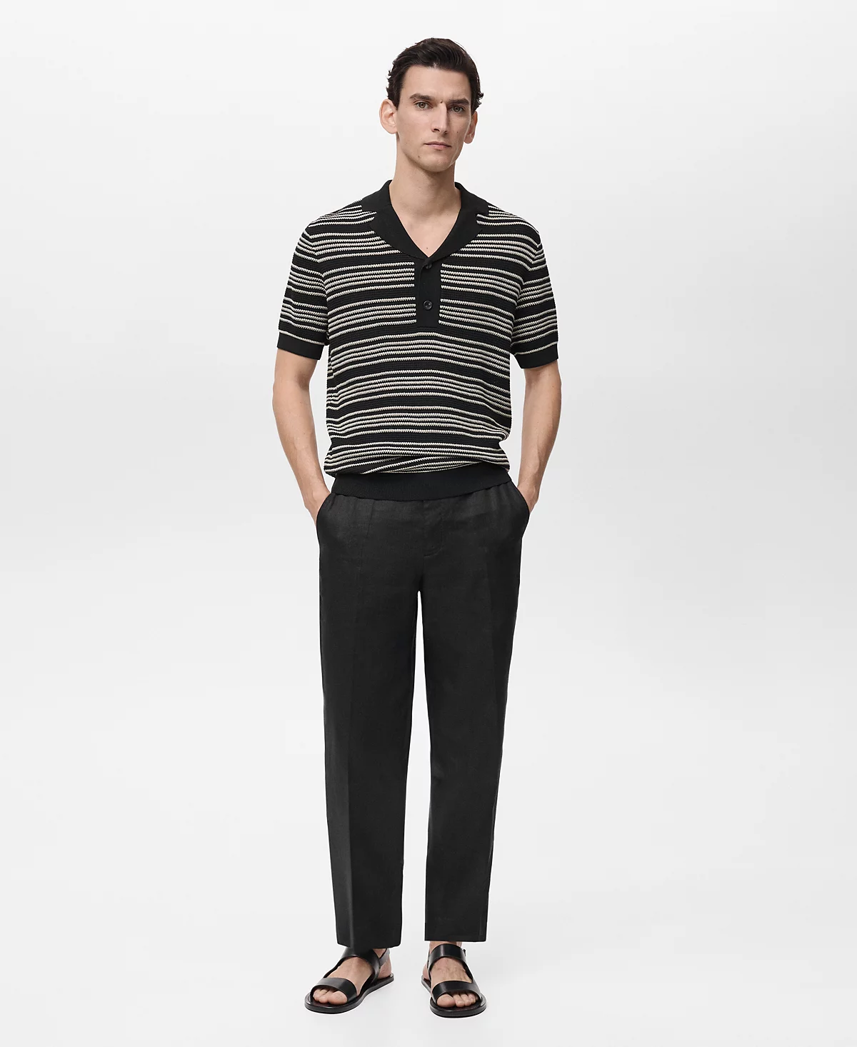 Mango Mens Striped Braided Knit Polo Shirt 11390₽
