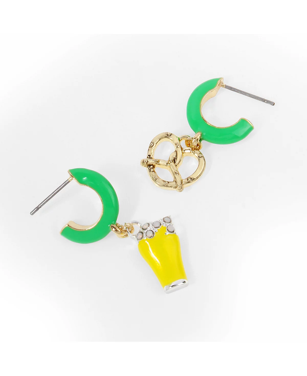 Betsey Johnson Faux Stone Shamrock Roll Beer Pretzel Charm Huggie Earrings 7190₽