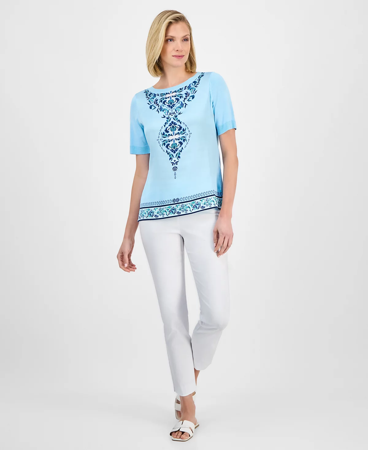 JM Collection Women's Printed Mixed-Media Sweater, Exclusively at Macy's