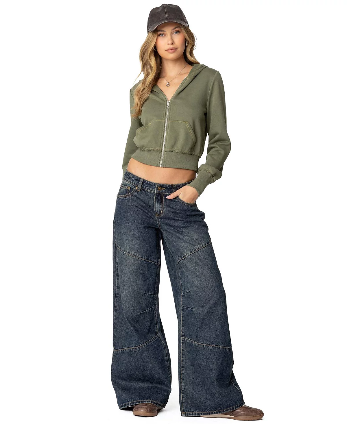 Edikted Womens Distressed Stitch Cropped Hoodie