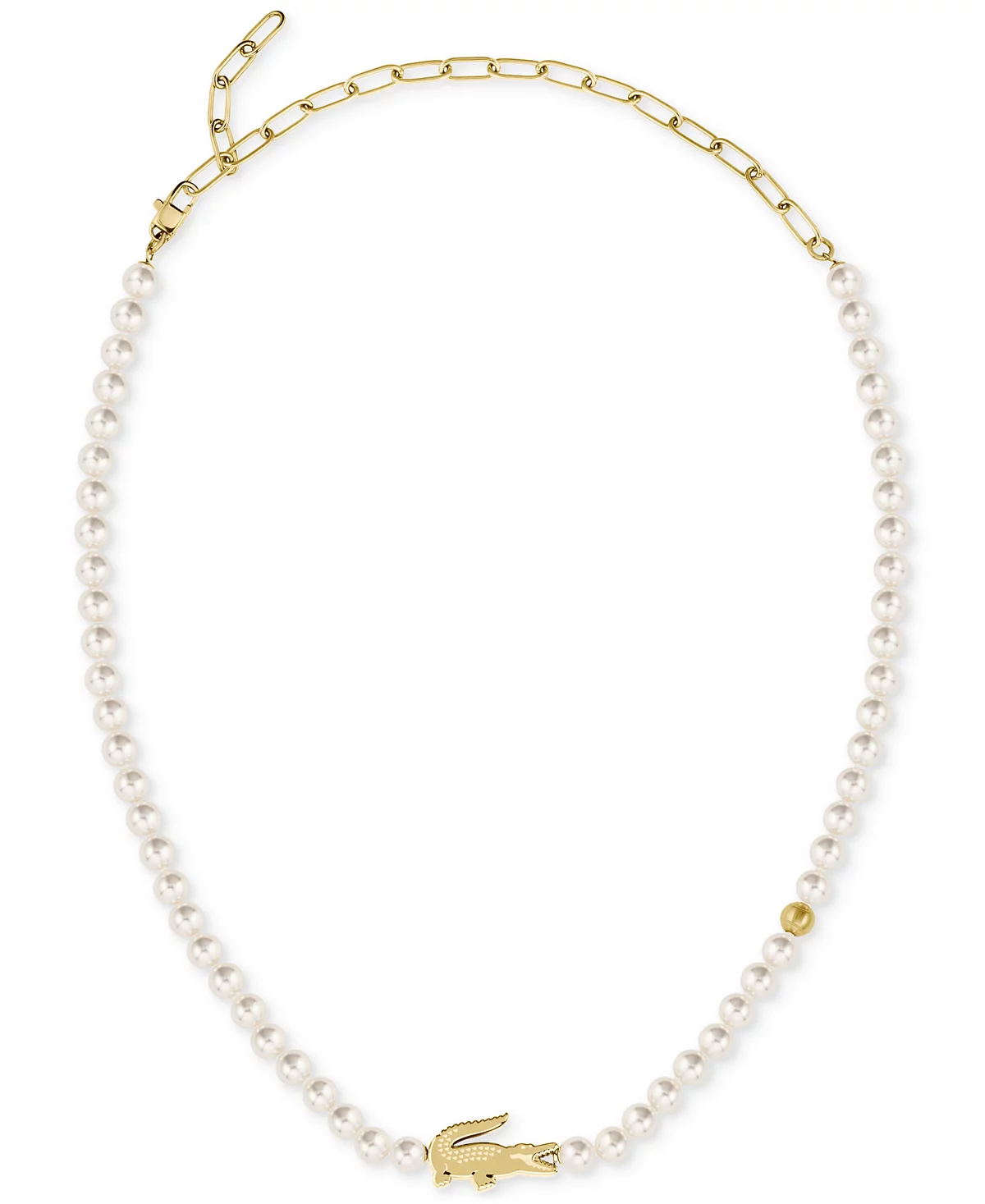 Lacoste Gold-Tone Matchpoint Imitaion Pearl Strand Necklace 16-13 2-12 extender 18090₽