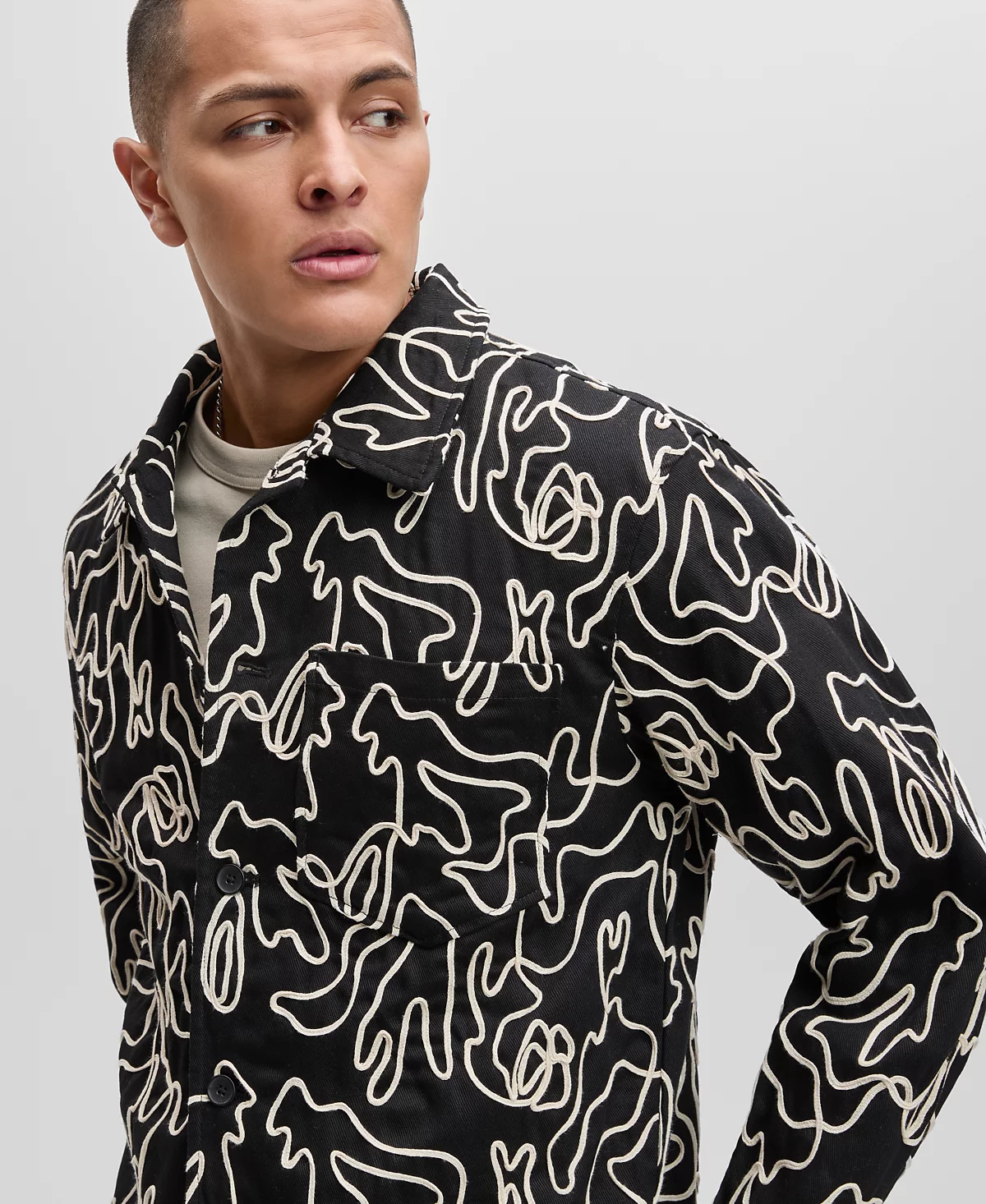 Mode of One Mens Floral Embroidered Cotton Shacket Exclusively at Macys 13490₽