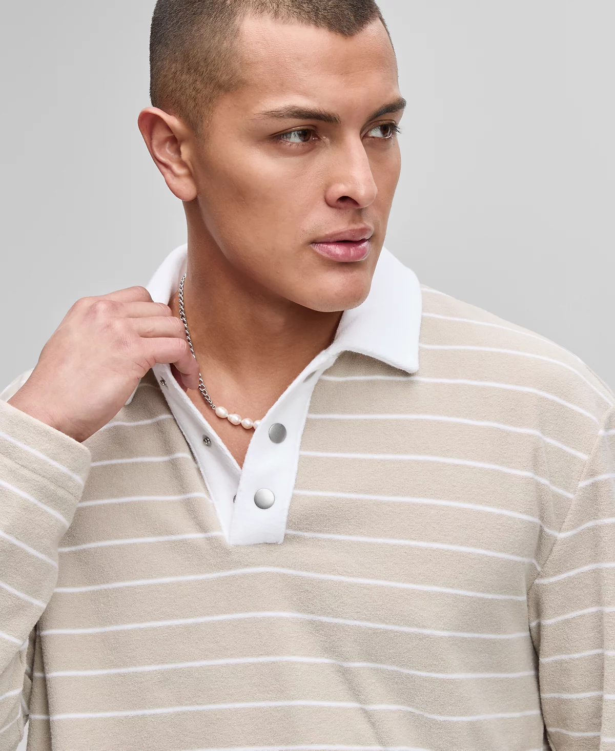 Mode of One Mens Horizontal-Stripe French Terry Polo Exclusively at Macys 7390₽