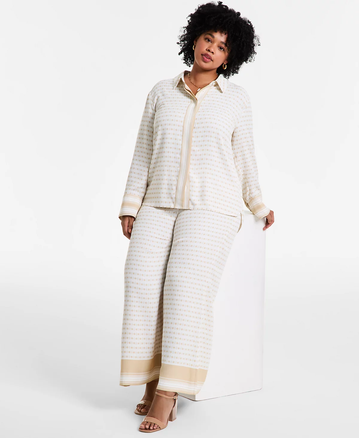 Vince Camuto Plus Size Printed Long-Sleeve Shirt - Wide-Leg Pants 16890₽