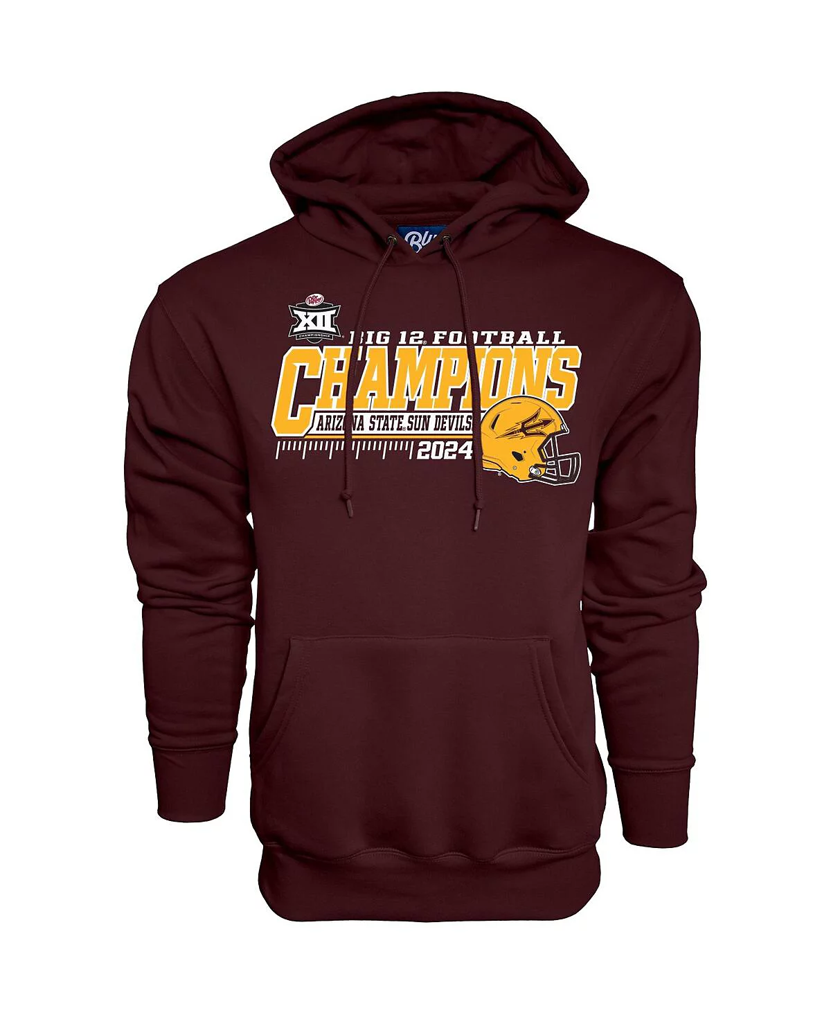 Blue 84 Mens Maroon Arizona State Sun Devils 2024 Big 12 Football Conference Champions Locker Room Pullover Hoodie 12390₽