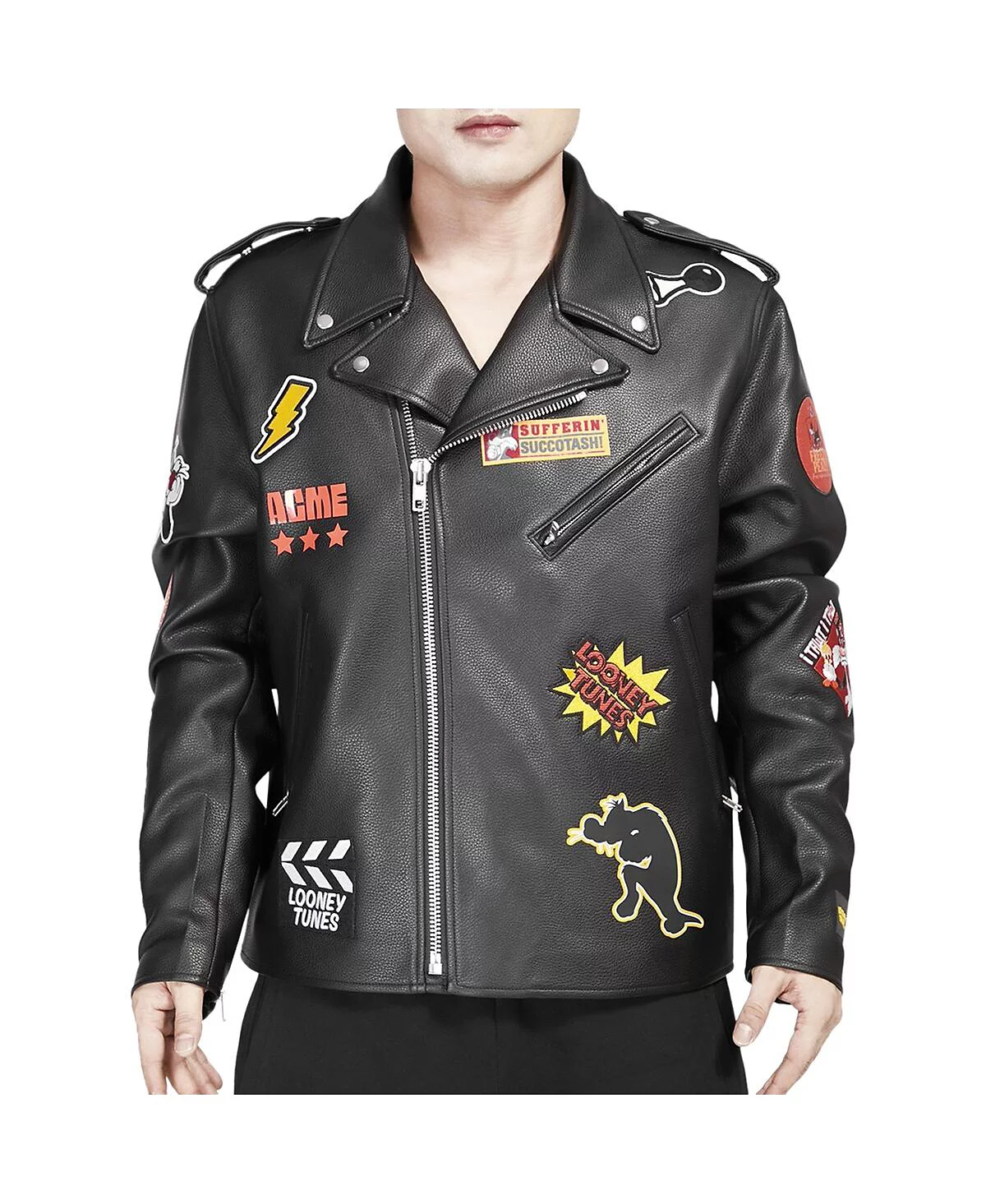Freeze Max Mens Sylvester Black Looney Tunes Graphic Biker Full-Zip Jacket 30090₽