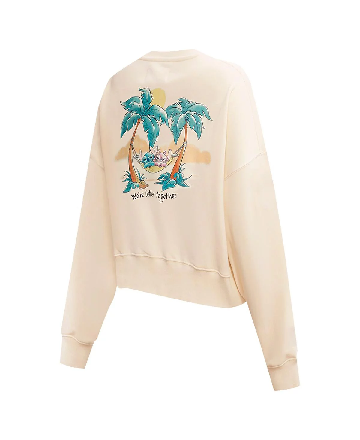 Freeze Max Womens Cream Lilo and Stitch Were Better Together Loose Fit Cropped Pullover Sweatshirt 10990₽