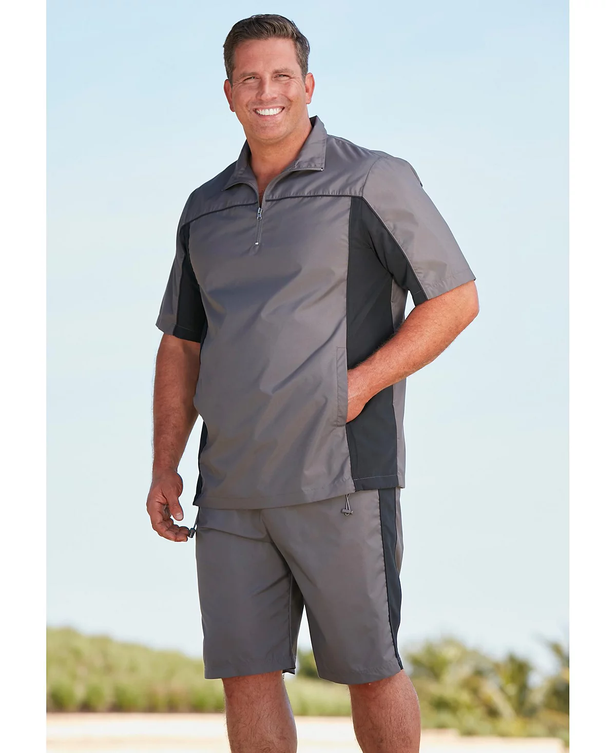 KingSize Big - Tall Quarter Zip Short Sleeve Colorblock Tracksuit 13890₽