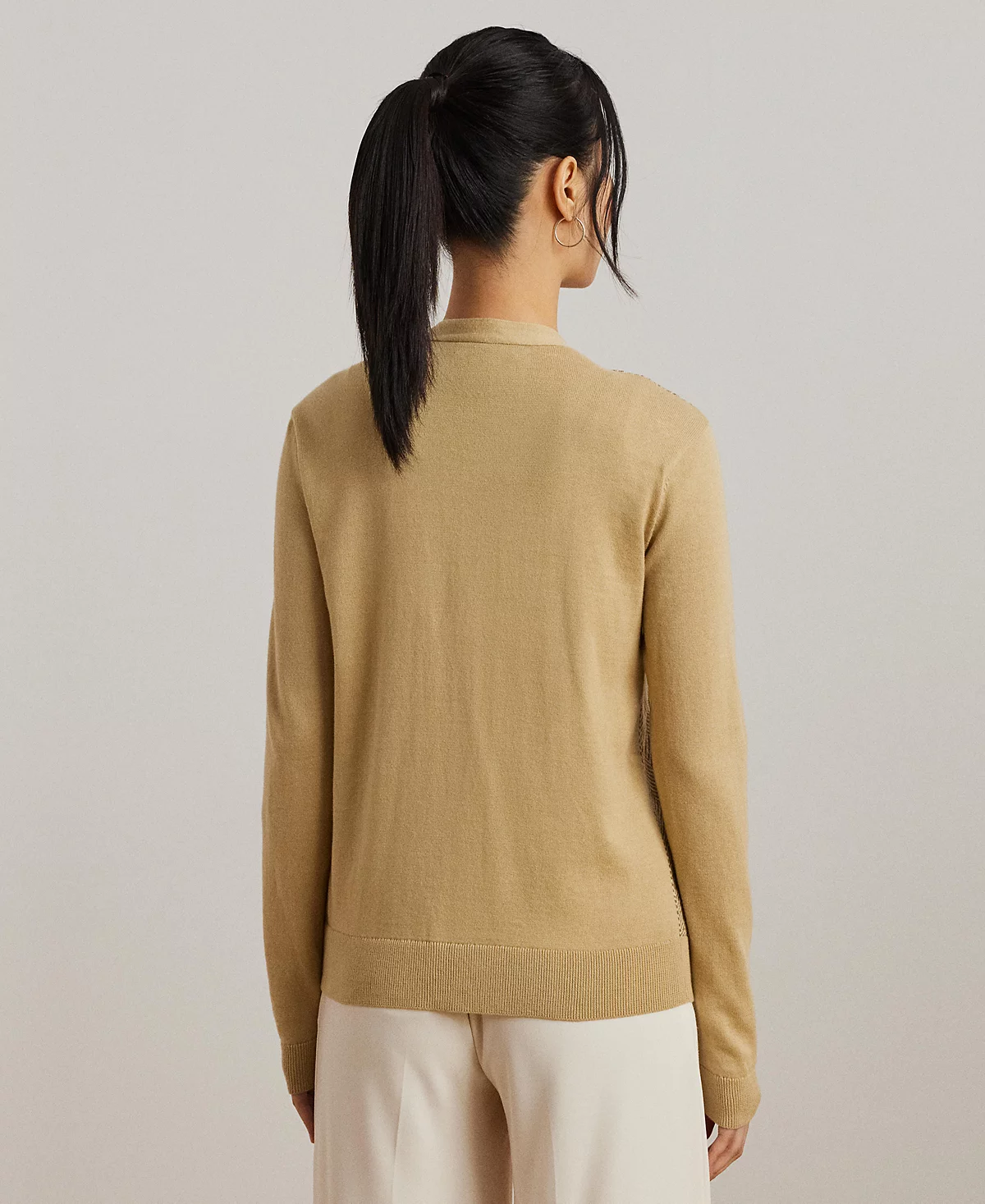 Lauren Ralph Lauren Women's Herringbone & Jersey V-Neck Cardigan