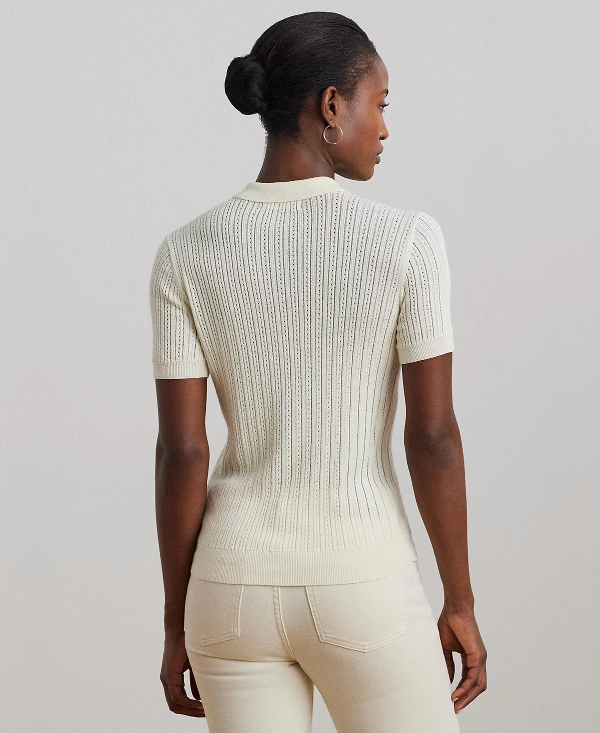 Lauren Ralph Lauren Women's Pointelle-Knit Cotton-Blend Polo Sweater