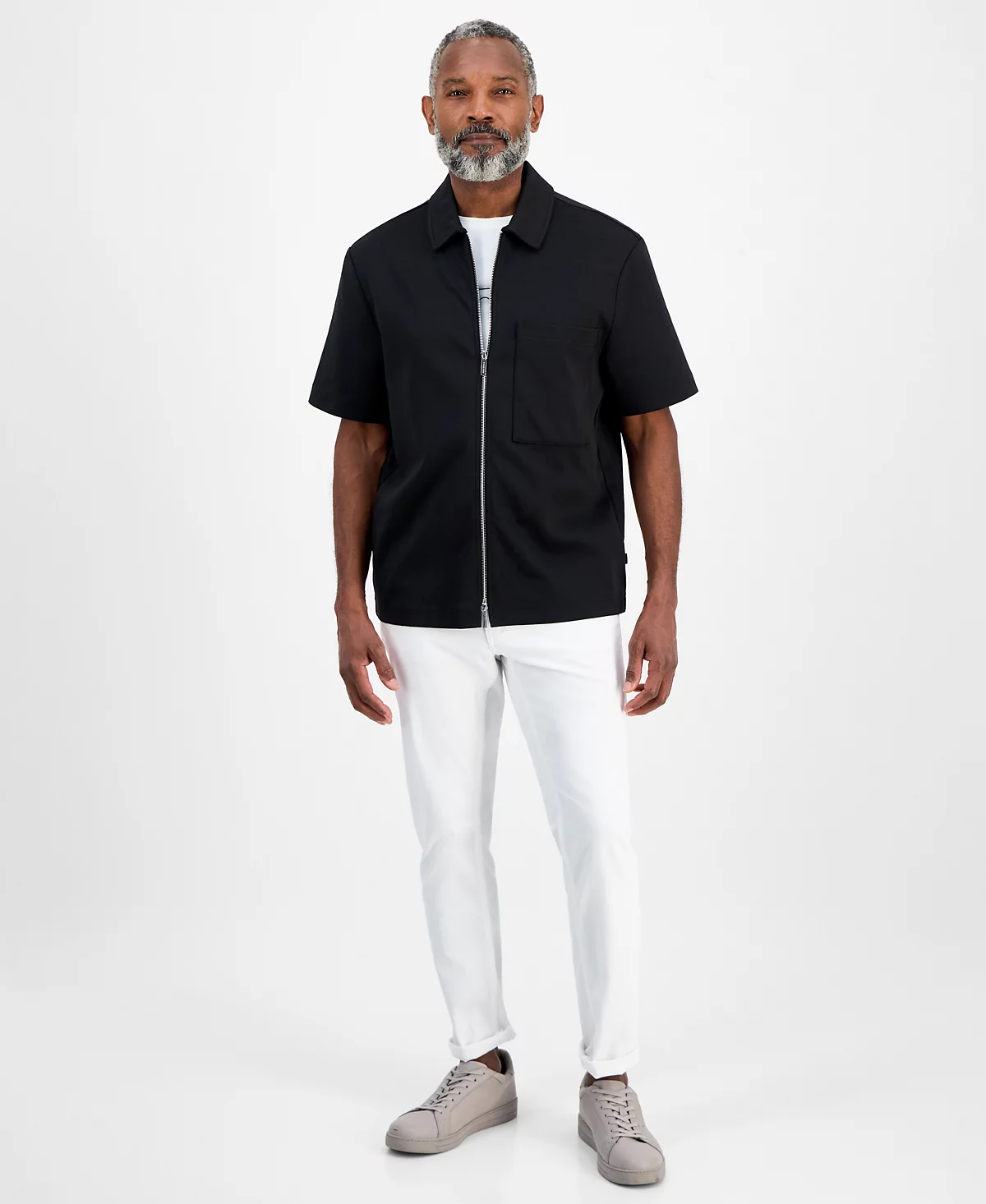 Michael Kors Mens Double Knit Zipper Short-Sleeve Shirt 7790₽