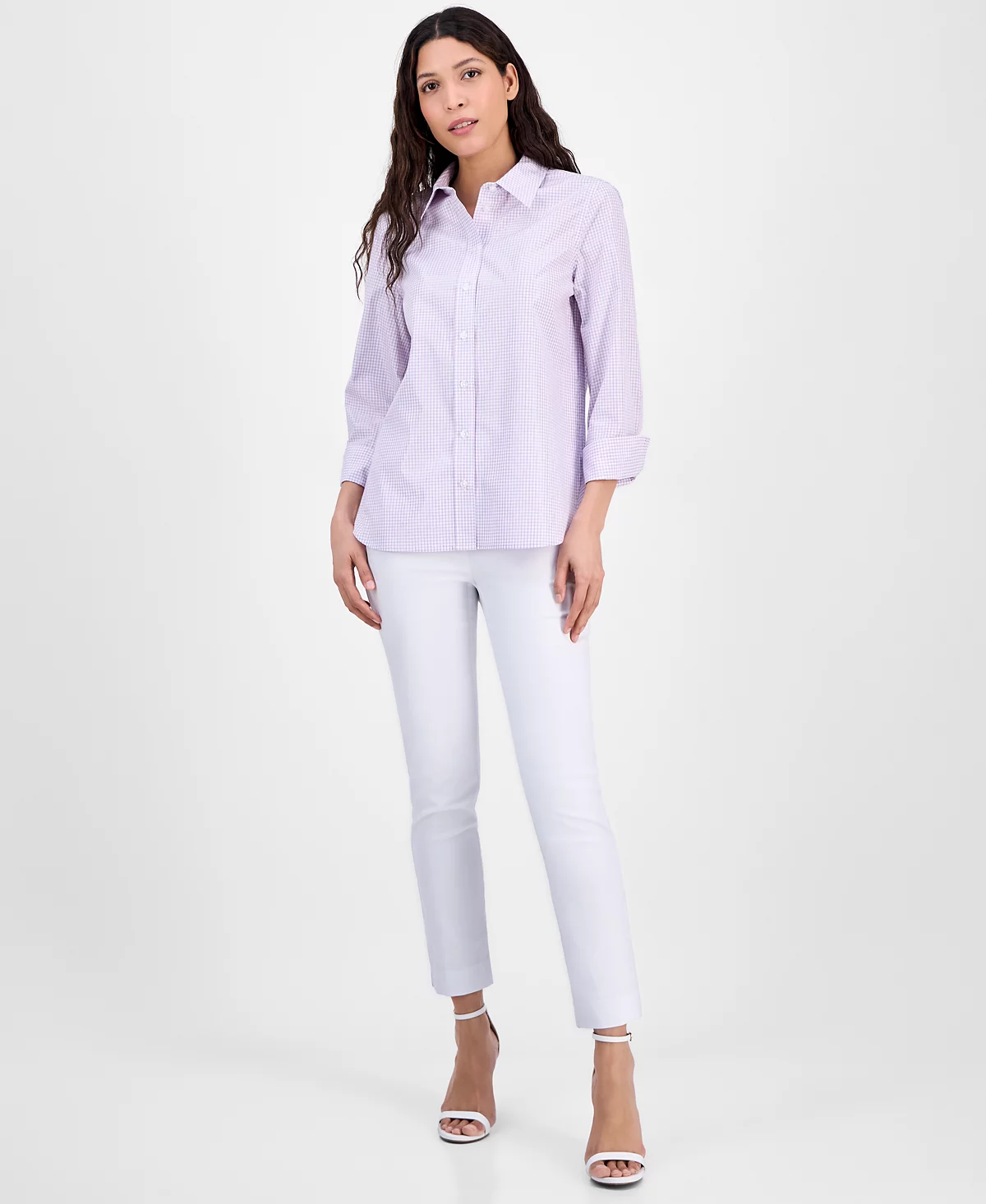Kasper Women's Gingham Button-Front 2/3-Sleeve Shirt