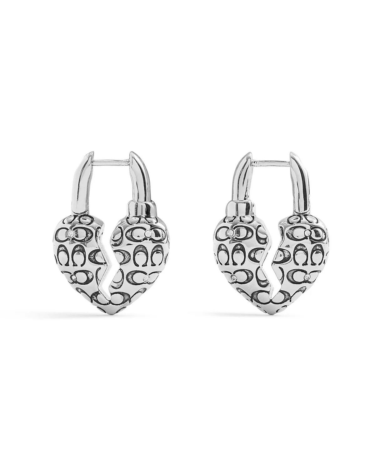 COACH Faux Stone Signature Quilted Broken Heart Huggie Earrings 18090₽