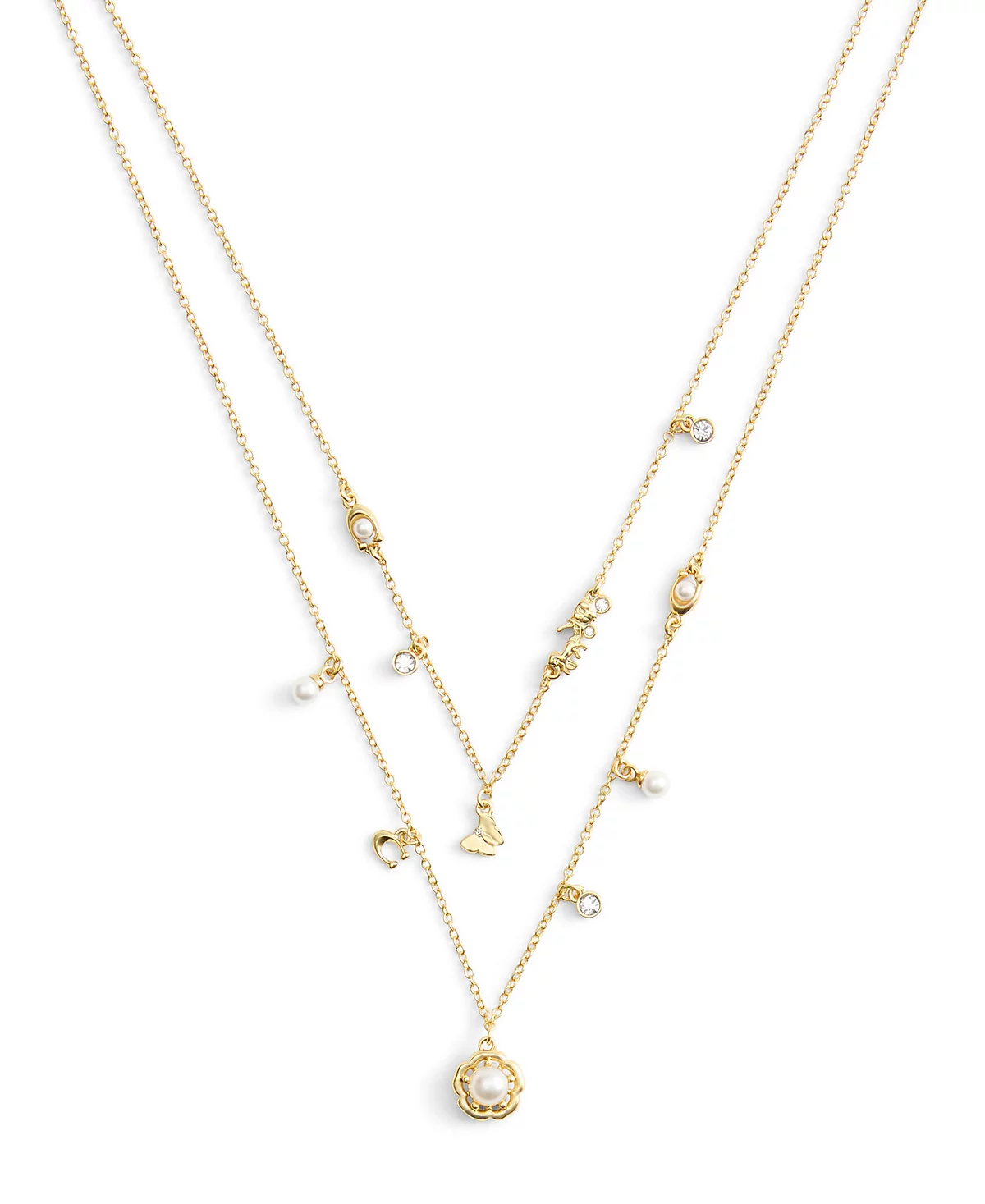 COACH Signature Faux Stone Tea Rose Cultivated Pearl Layered Necklace 31390₽