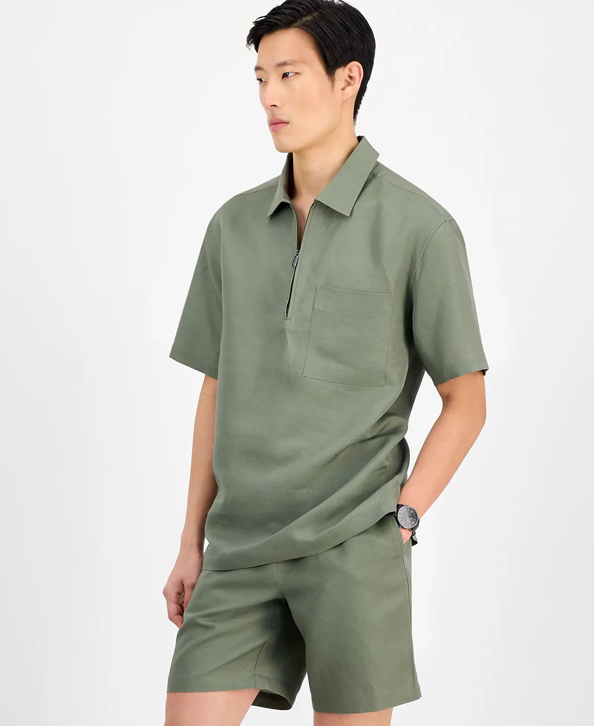 Alfani Mens Quarter-Zip Linen Shirt Exclusively at Macys 12390₽