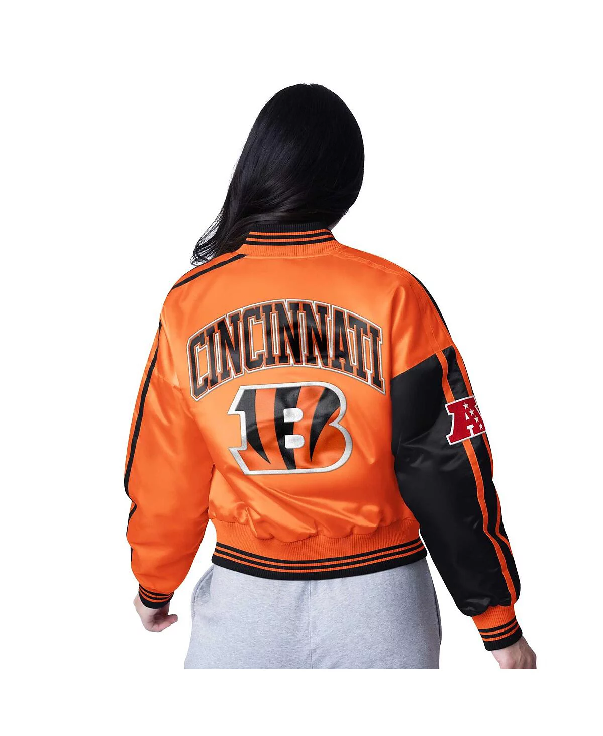 Starter Womens BlackOrange Cincinnati Bengals Zone Blitz Cropped Full-Snap Satin Jacket 27590₽