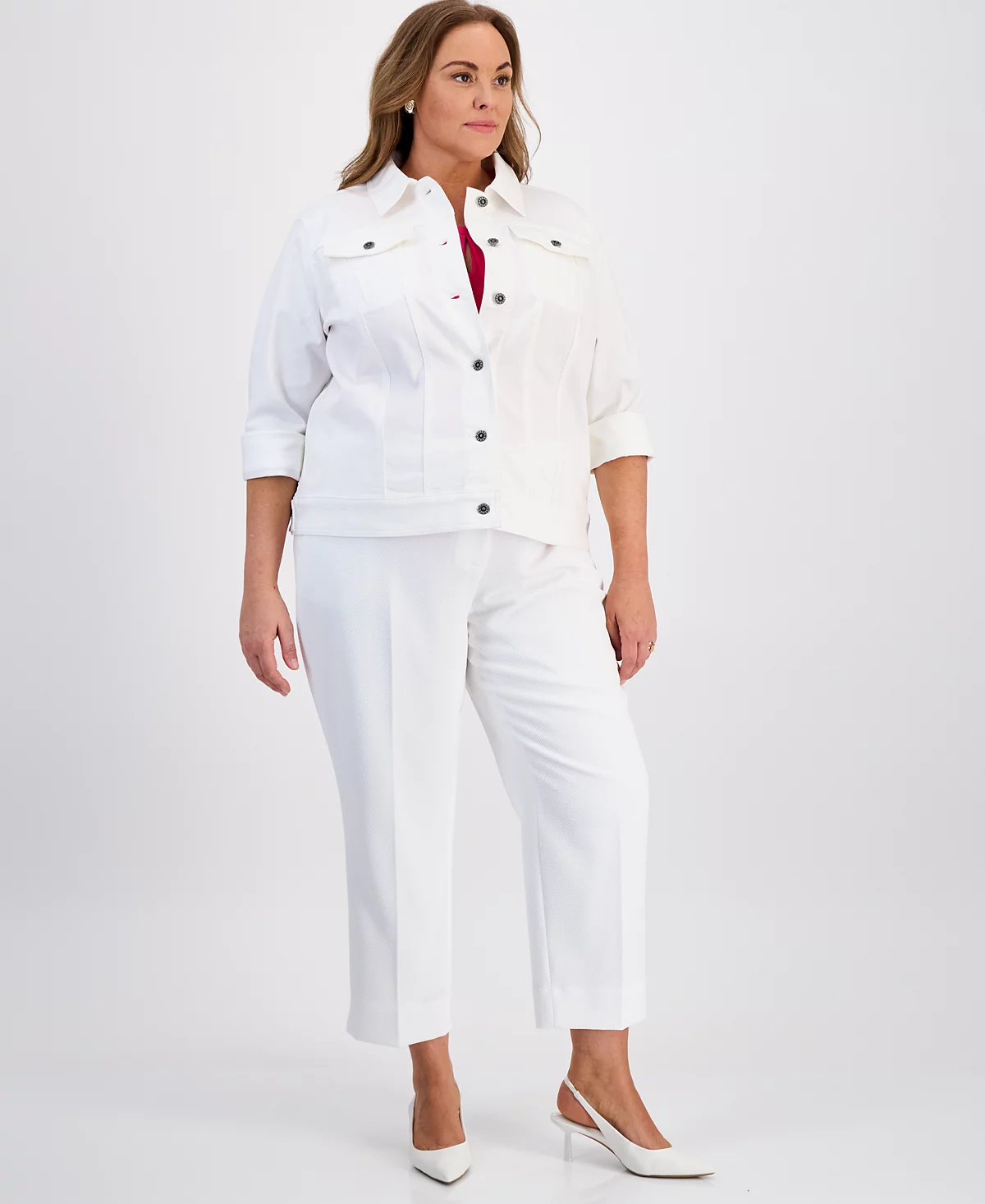 Kasper Plus Size Button-Front Trucker Jacket