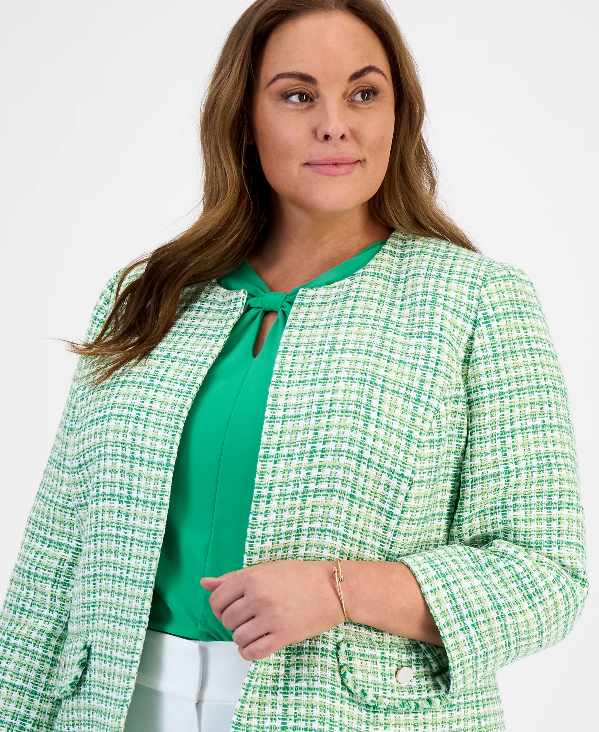 Kasper Plus Size Tweed Open-Front Blazer