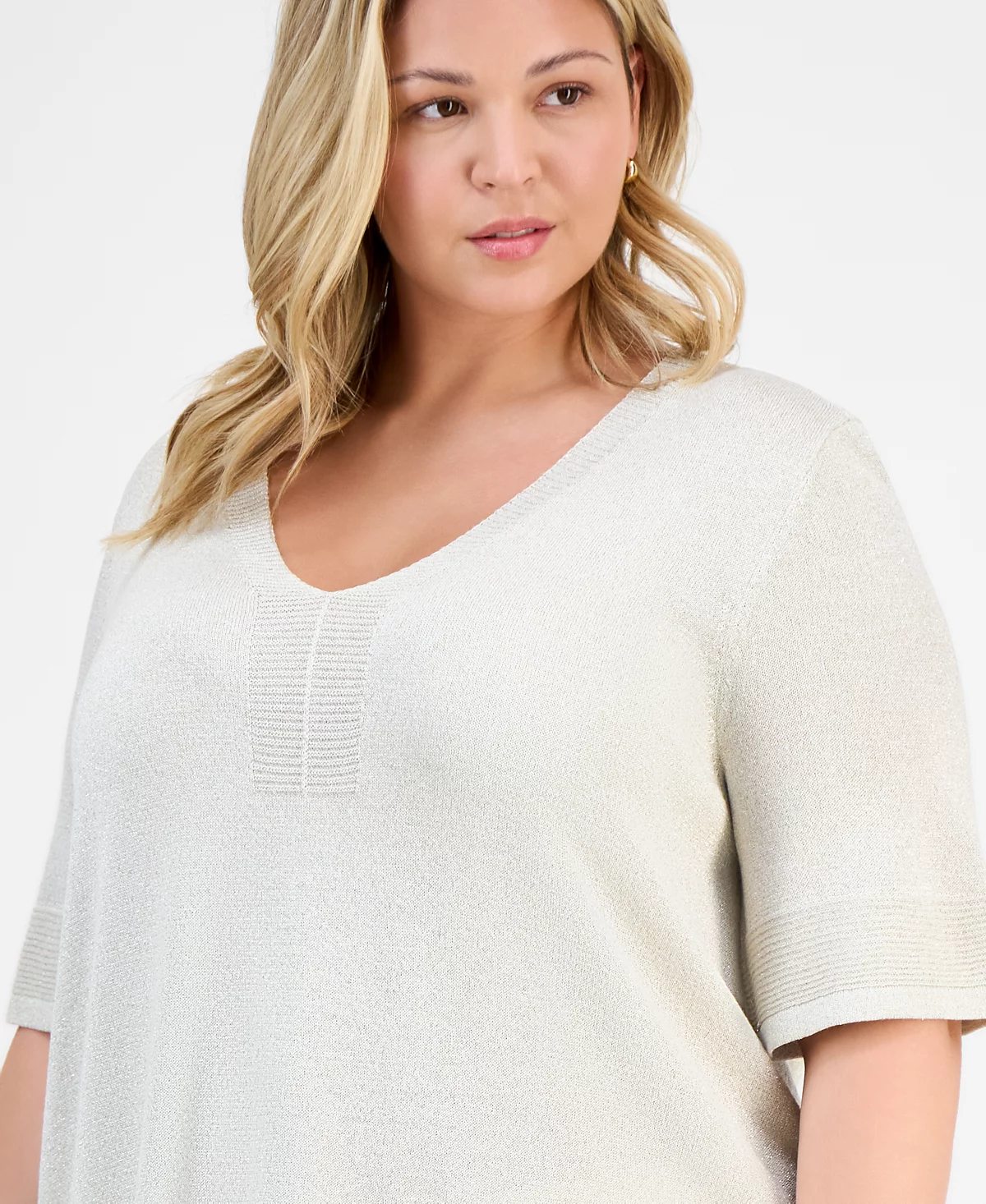 Свитер с рукавами до локтя из коллекции JM Plus Size с металлическим блеском эксклюзивно в Macy's