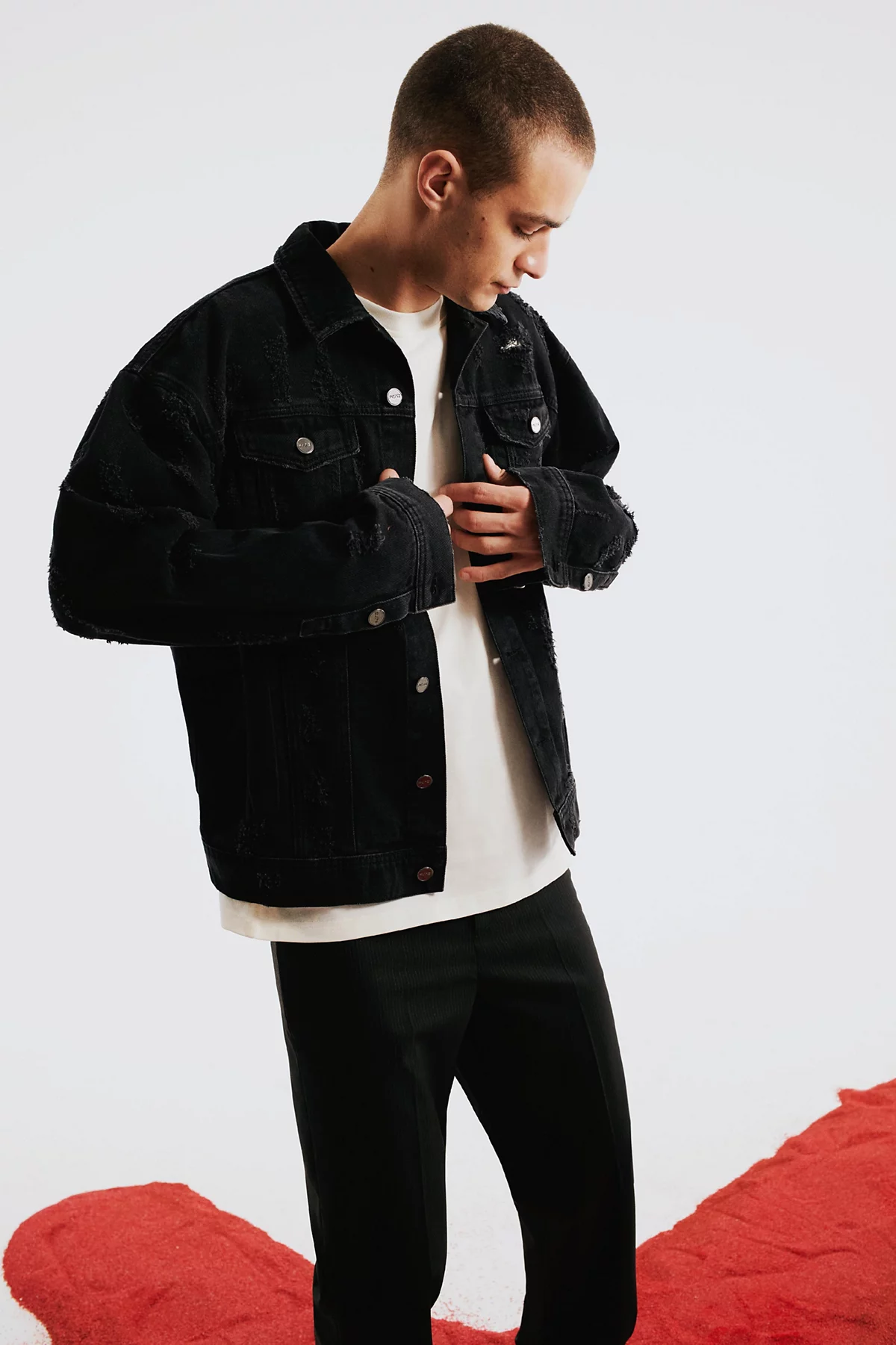 PCFG Men's Distressed Denim Jacket