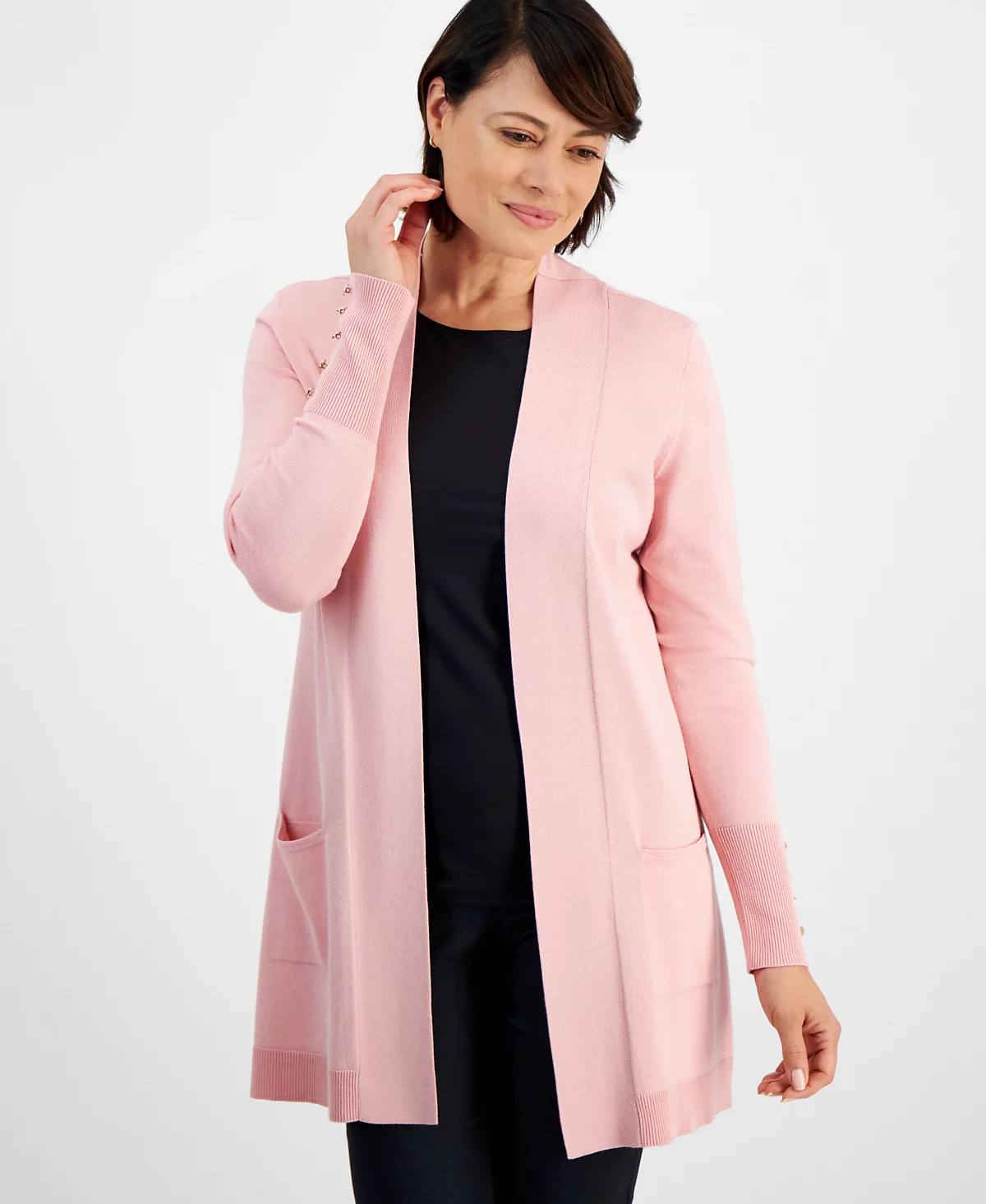JM Collection Women's Button-Sleeve Flyaway Cardigan, XS-4X, Created for Macy's