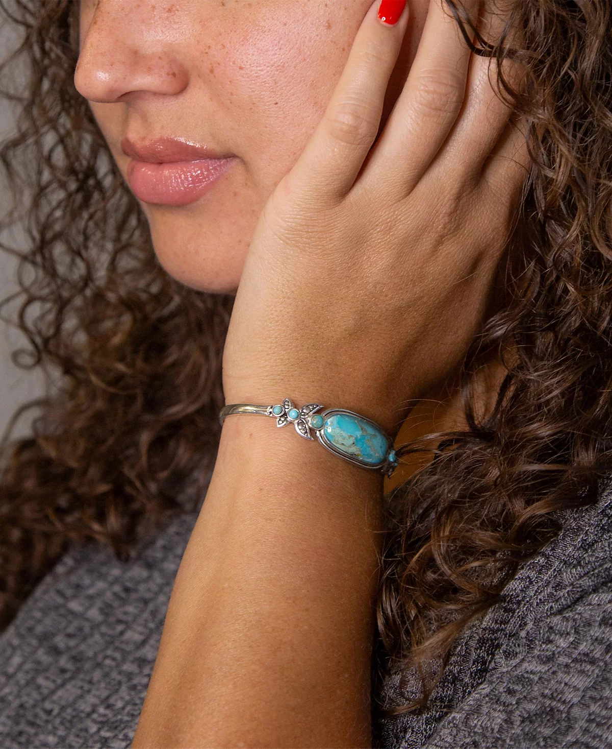 Barse Emile Blue Turquoise Sterling Silver Oval Cuff Bracelet