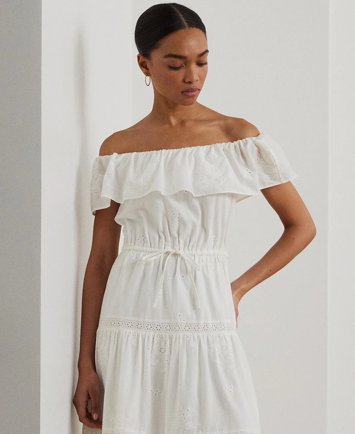 Lauren Ralph Lauren Women's Cotton Off-the-Shoulder Tiered Dress
