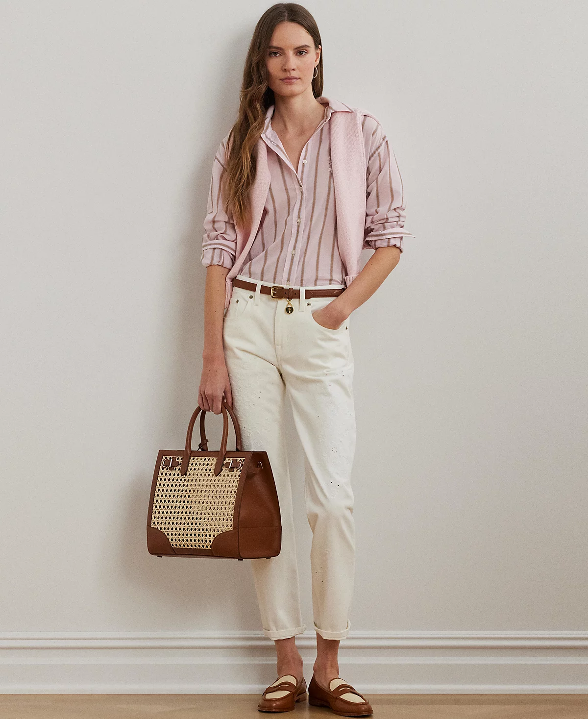 Женская рубашка из хлопчатобумажного полотна в полоску оверсайз от Lauren Ralph Lauren