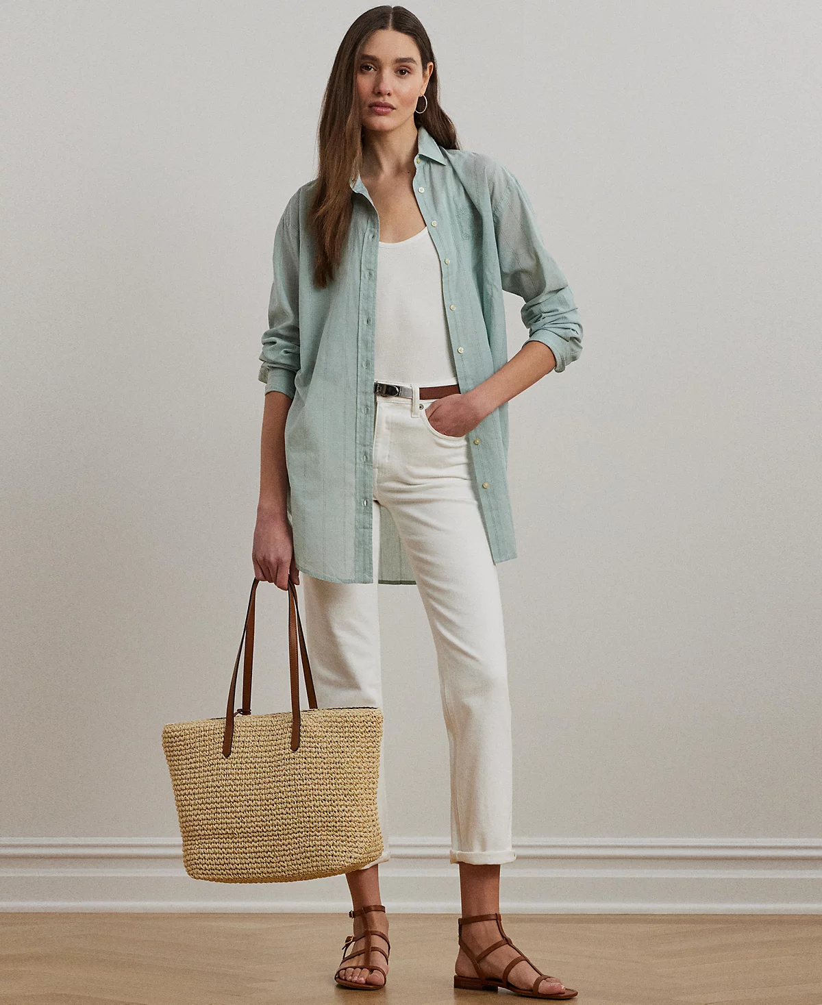 Lauren Ralph Lauren Women's Oversize Striped Cotton Voile Shirt