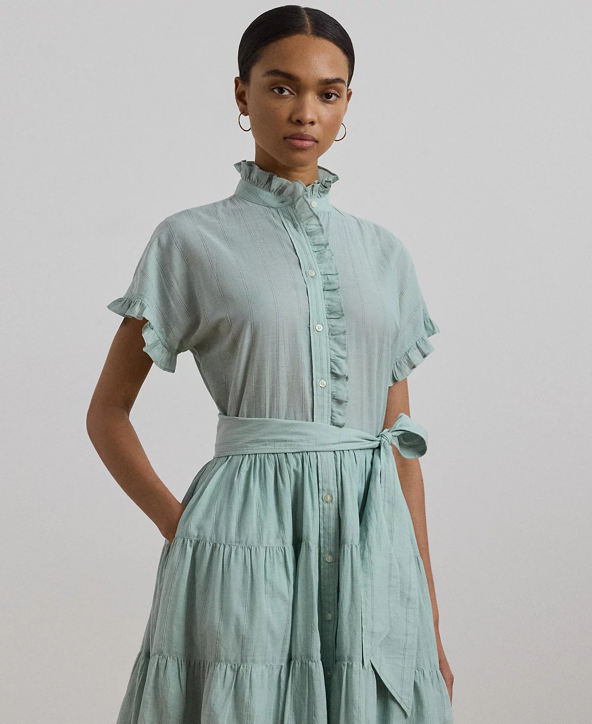 Lauren Ralph Lauren Women's Striped Ruffle-Trim Voile Shirtdress