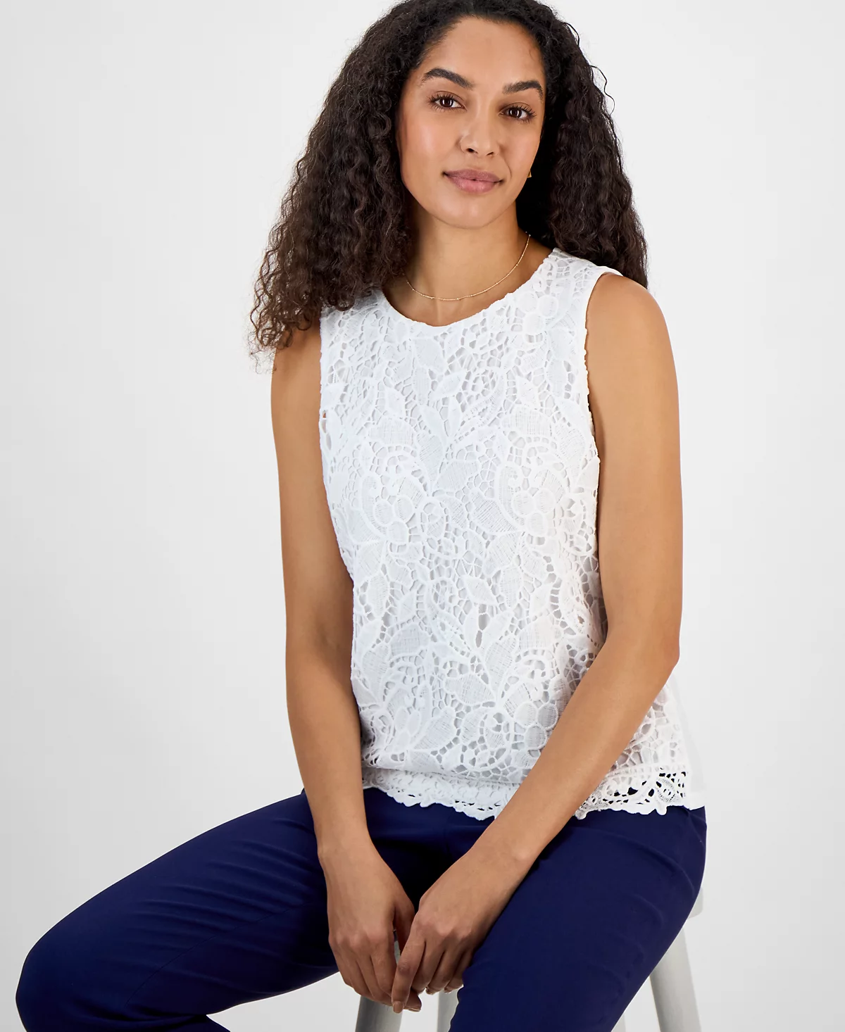 Kasper Women's Lace-Front Sleeveless Scoop-Neck Top