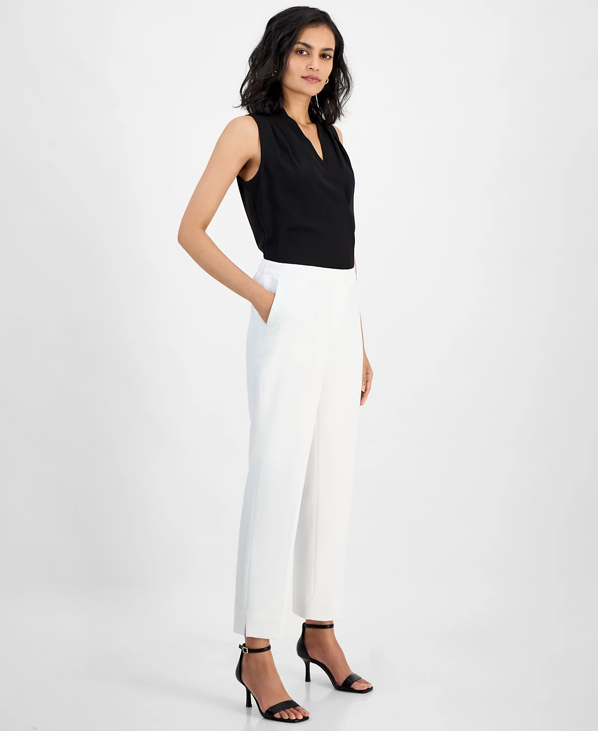 Kasper Women's Textured Fly-Front Elastic-Back Ankle Pants, Regular & Petite Sizes