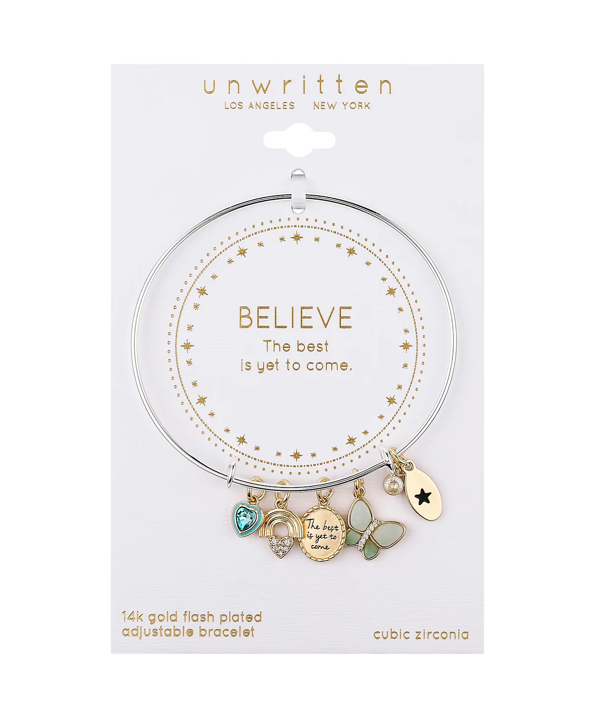 Unwritten Blue Enamel Crystal Heart, Cubic Zirconia Rainbow Heart, Stone Butterfly Bracelet