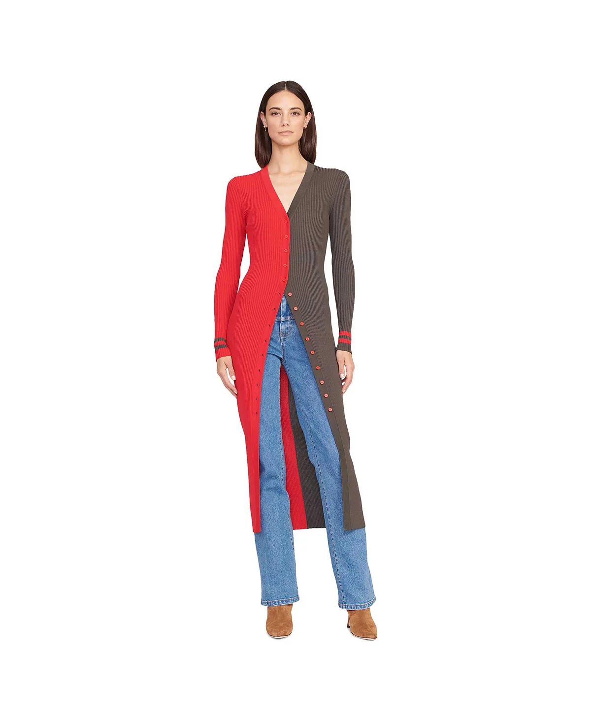 Staud Womens RedPewter Tampa Bay Buccaneers Shoko Knit Button-Up Sweater Dress 37090₽