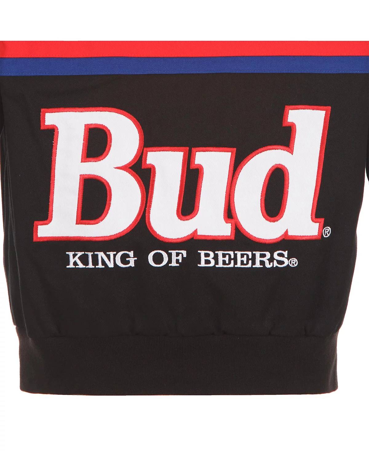 JH Design Men's Black/Red Ken Schrader Bud King of Beers Twill Driver Uniform Full-Snap Jacket