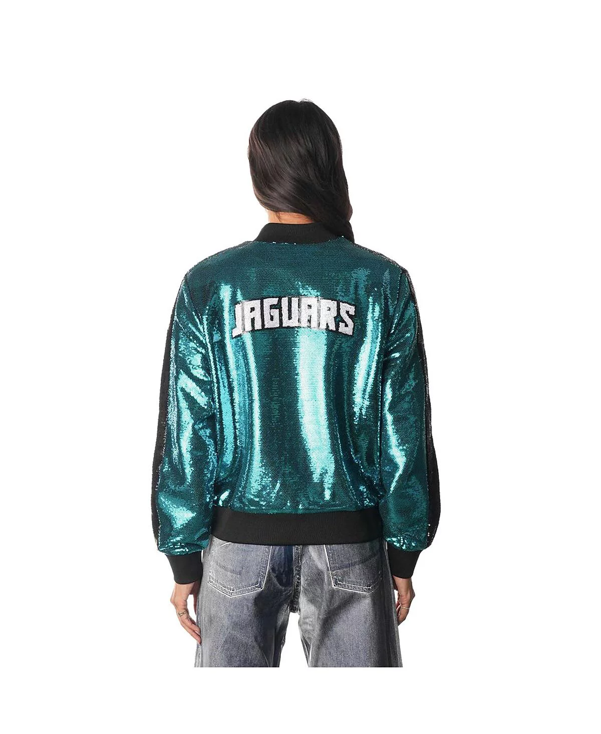 The Wild Collective Womens Teal Jacksonville Jaguars Sequin Full-Zip Bomber Jacket 28590₽