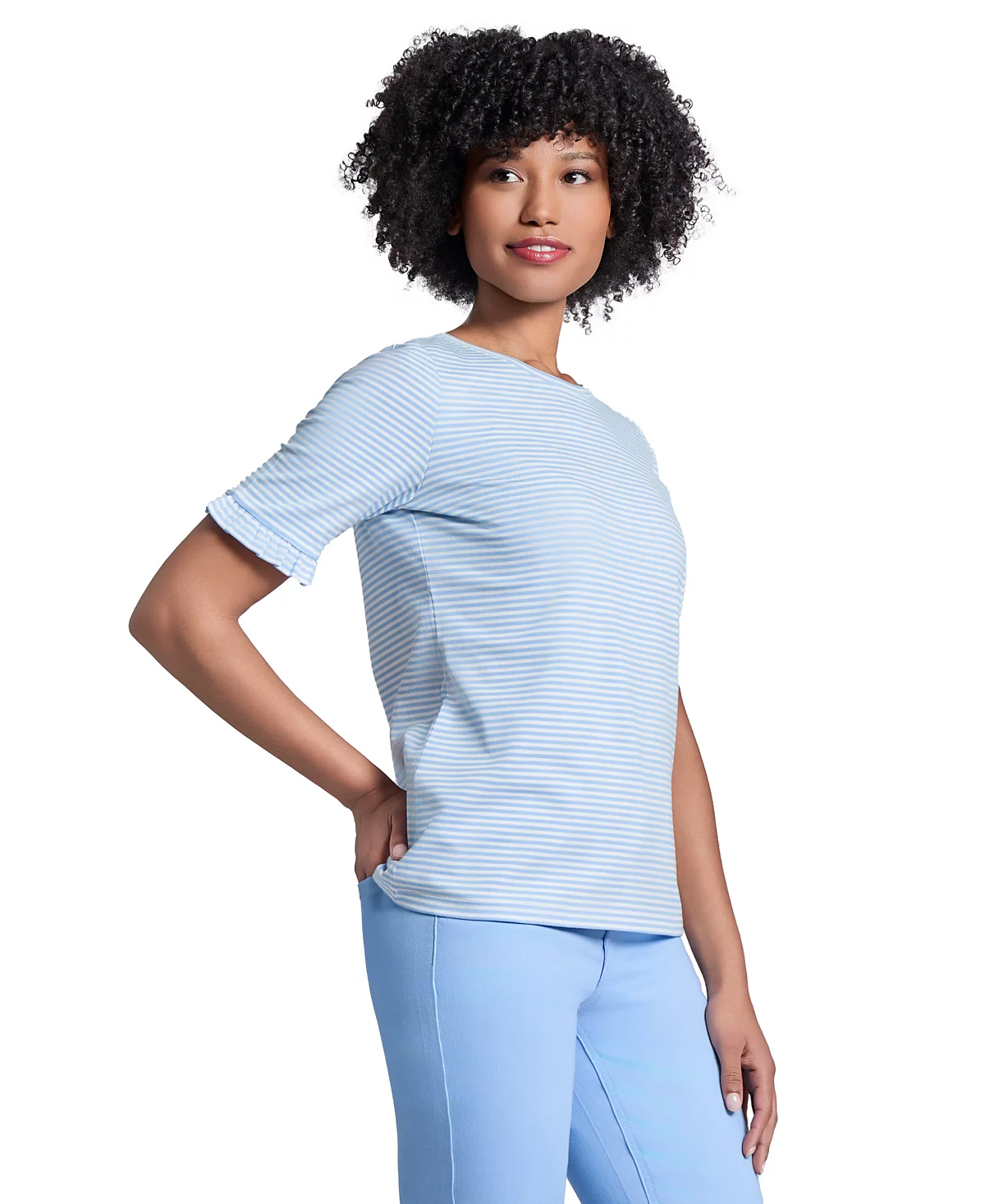 Jones New York Womens Elbow Ruffle Sleeve Crew Neck Top 11290₽