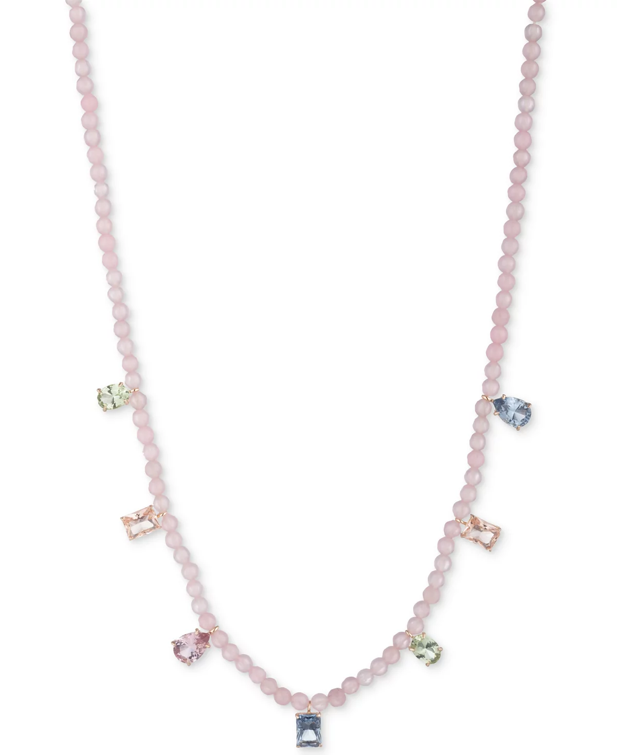 Lauren Ralph Lauren Gold-Tone Rose Quartz - Multicolor Mixed-Cut Stone Dangle Beaded Collar Necklace 16 3 extender 6490₽