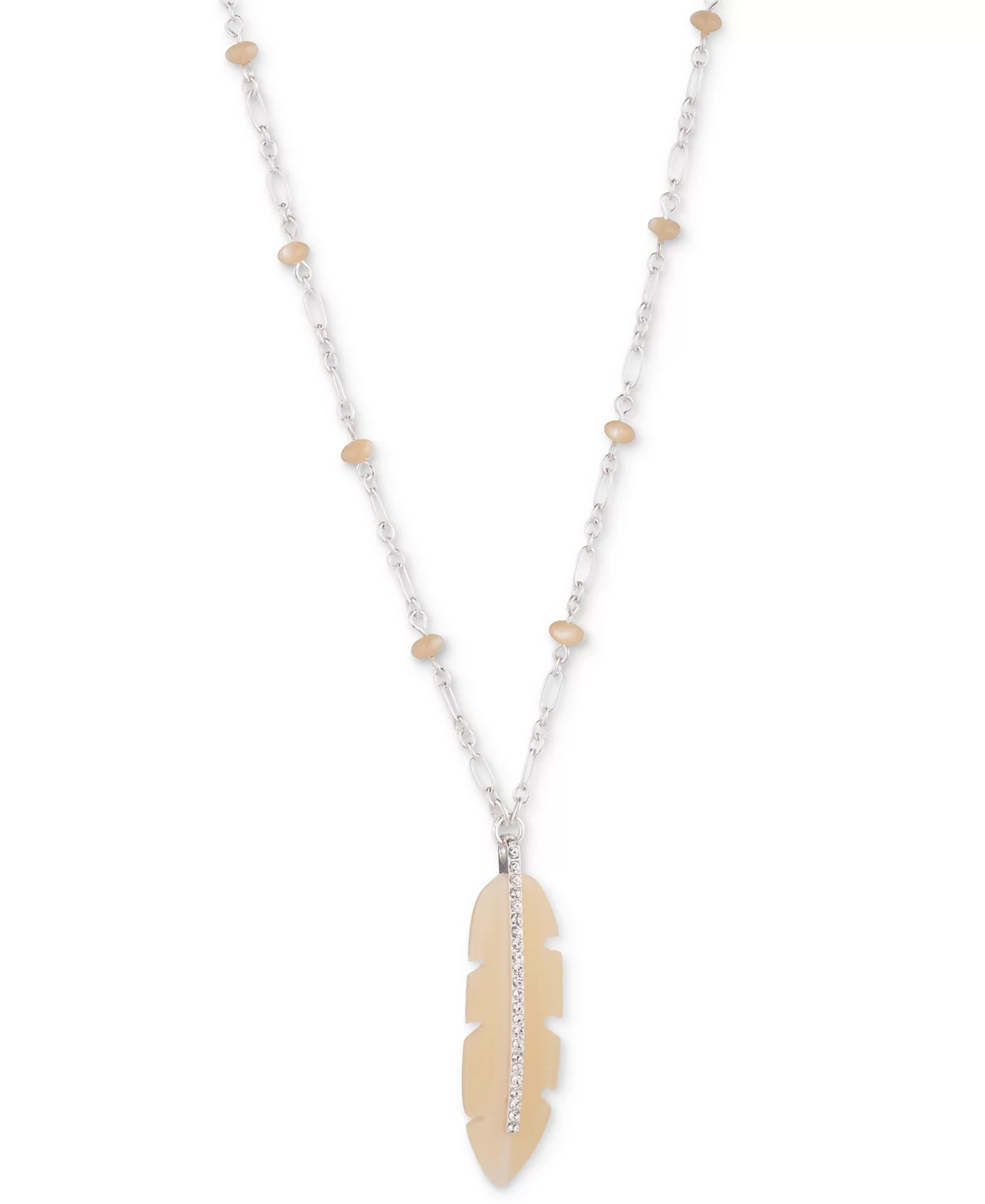 Lauren Ralph Lauren Silver-Tone Cream Bead - Crystal Feather 36 Pendant Necklace 8390₽