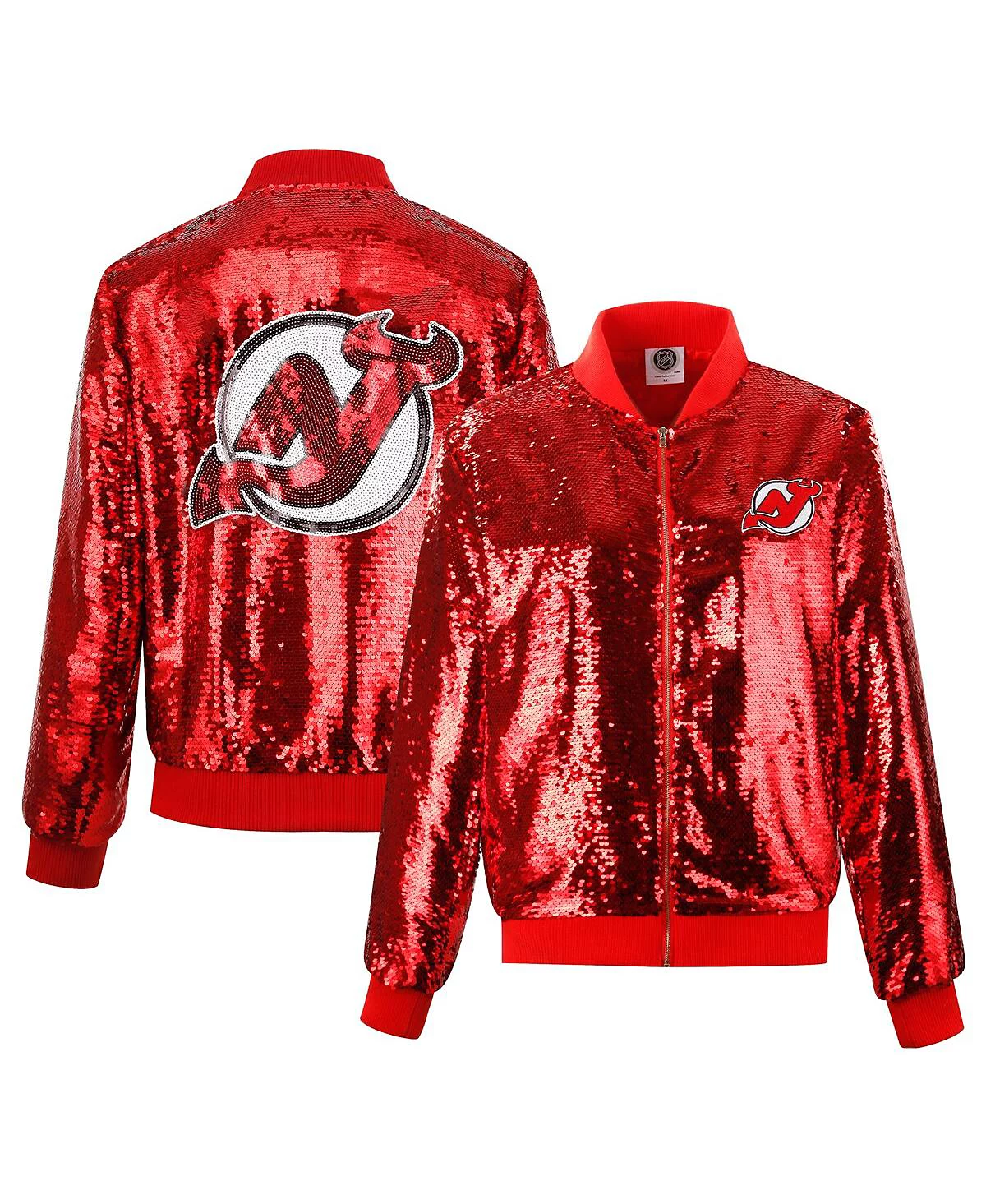 Cuce Womens Red New Jersey Devils Sequin Full-Zip Jacket 26590₽