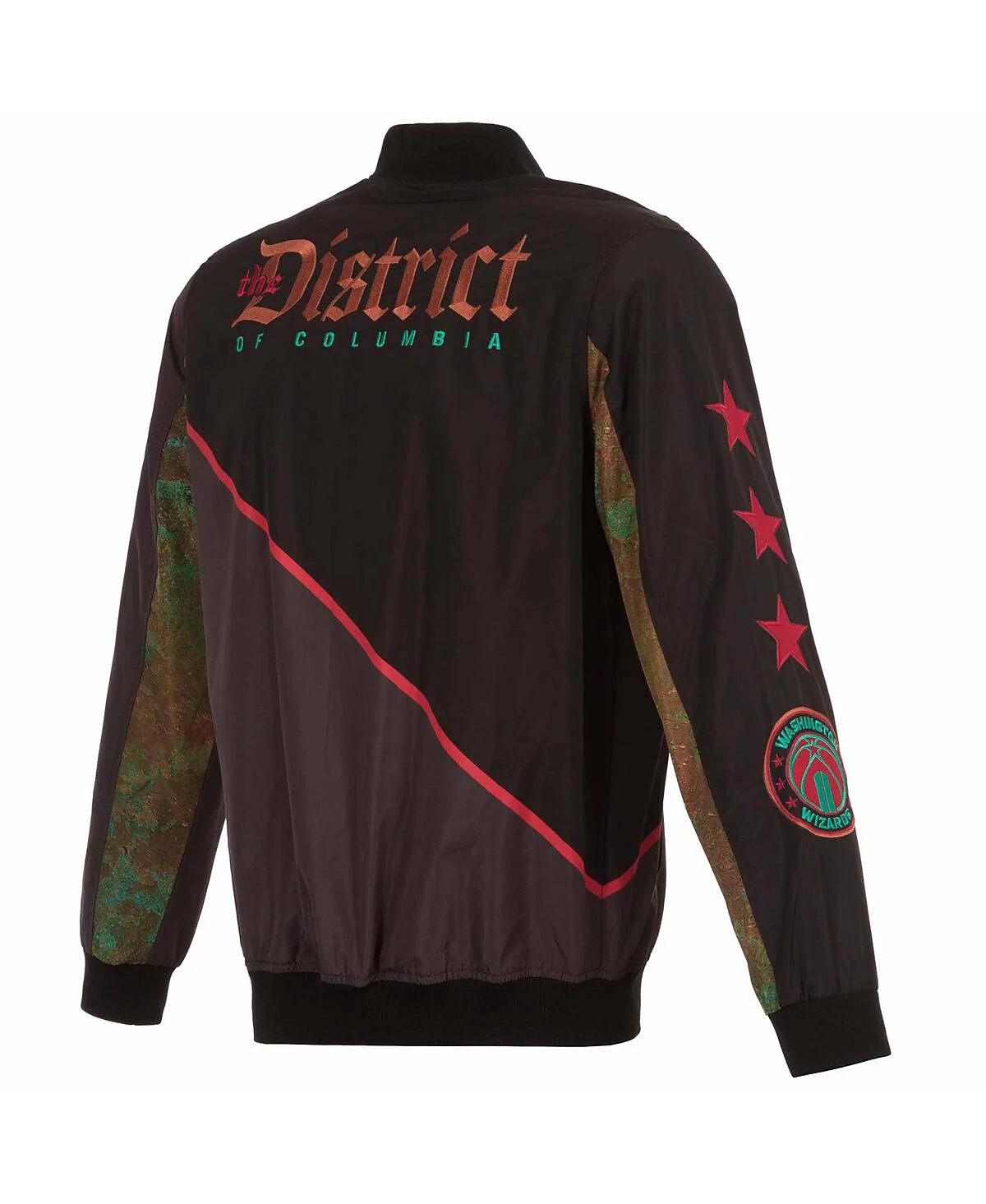 JH Design Mens Black Washington Wizards 202324 City Edition Full-Zip Bomber Jacket 28590₽