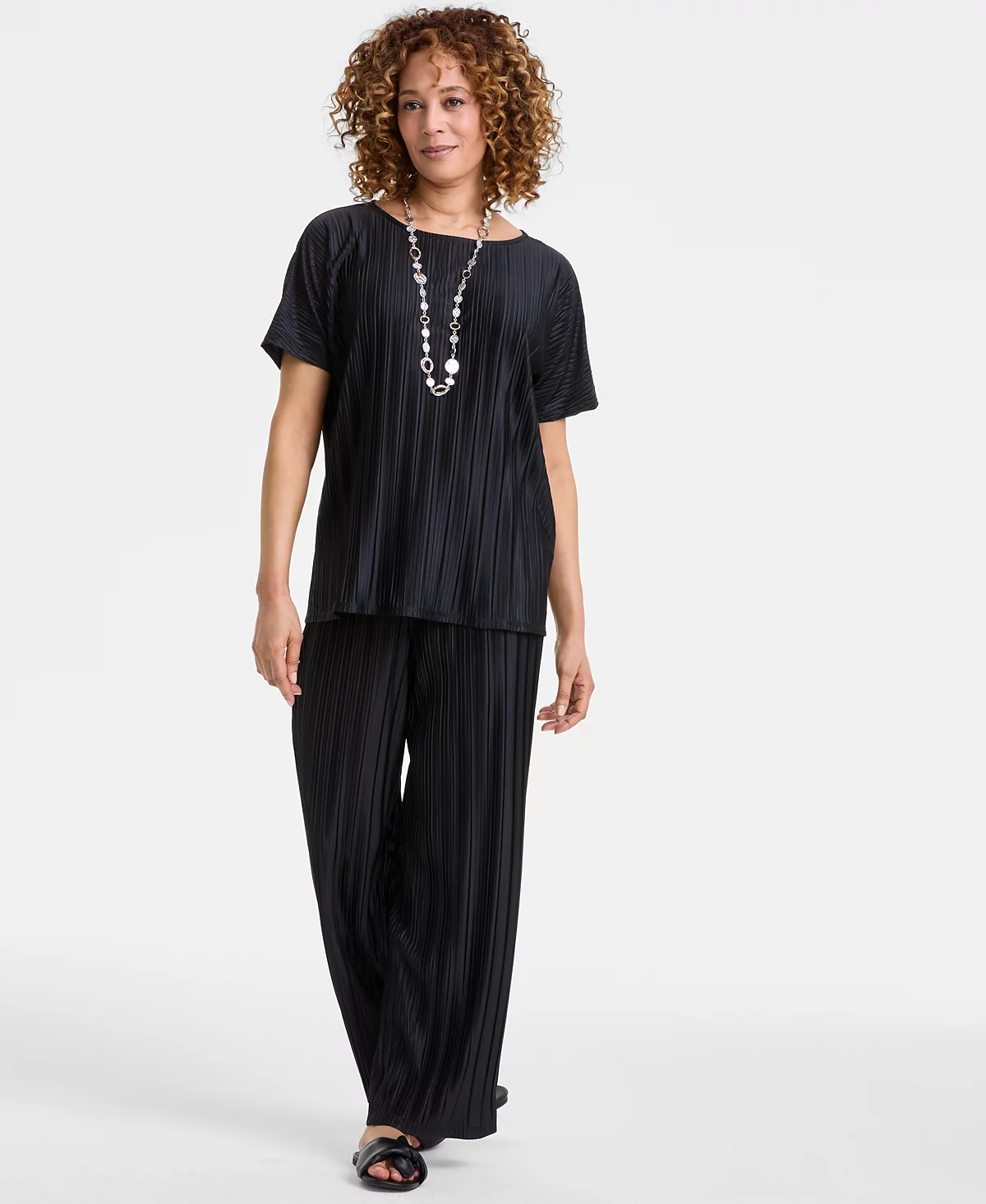 JM Collection Women's Pleated Boat-Neck Top -  Pleated Pants, Exclusively at Macy's