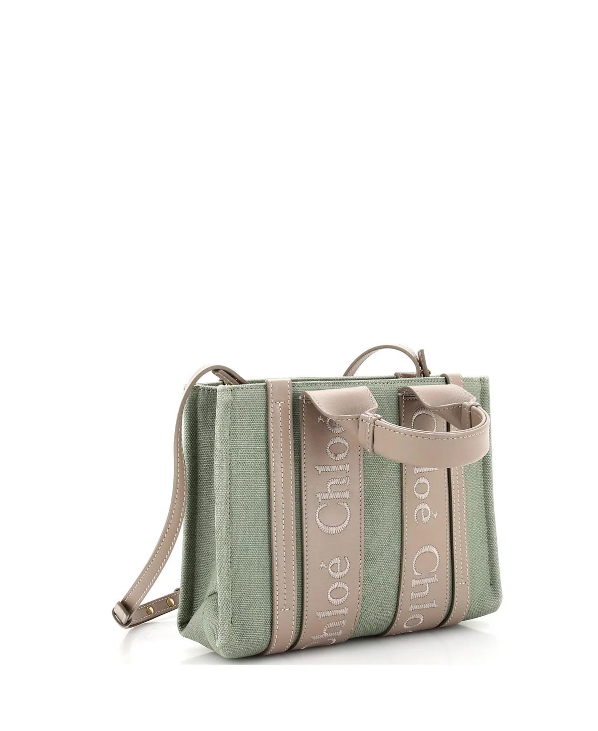 Pre-Owned Chloe Small Woody Convertible Tote Linen and Leather 150490₽