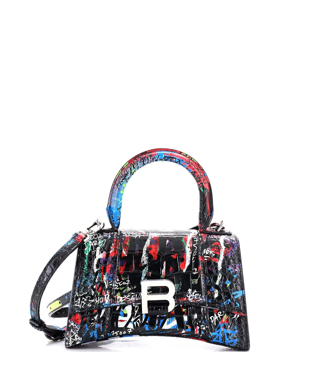 Pre-Owned Balenciaga Small Graffiti Hourglass Top Handle Bag Embossed Leather 189290₽