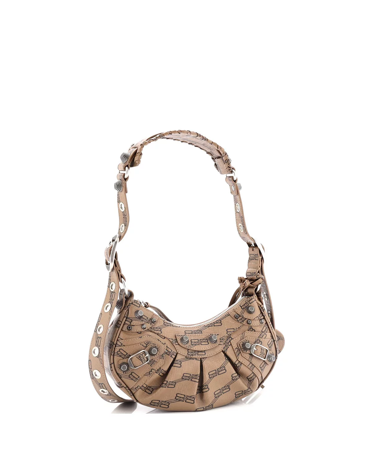 Pre-Owned Balenciaga XS Le Cagole Giant Studs Shoulder Bag BB Monogram Coated Canvas