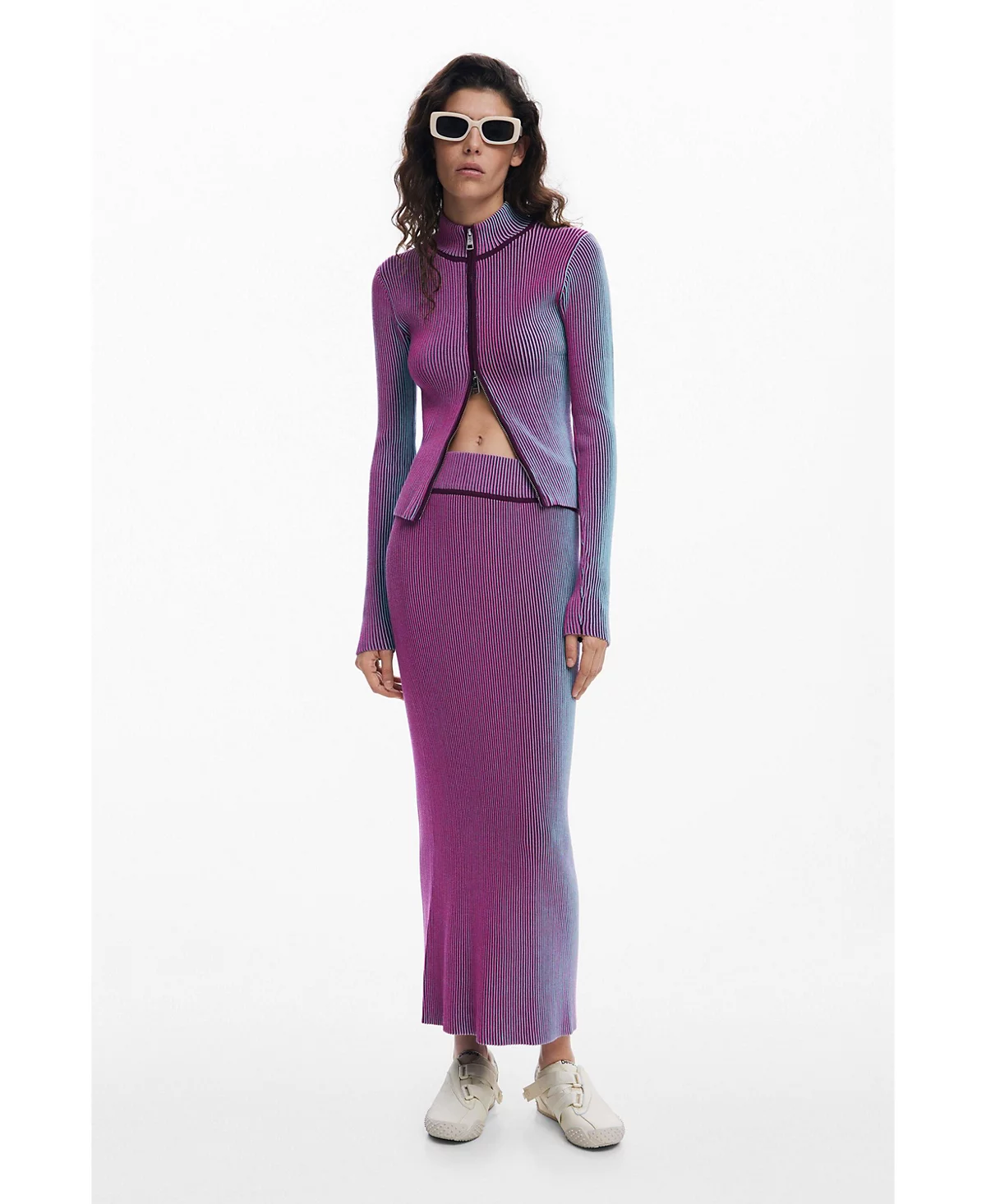 Дизайнерская женская юбка в вертикальную полоску purple