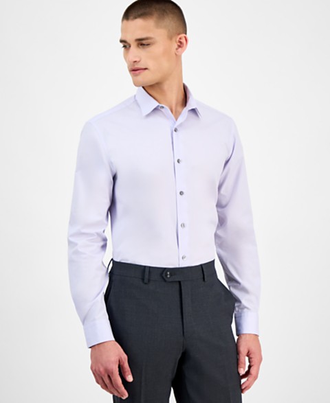  Мужская приталенная однотонная рубашка, созданная для Macy's purple