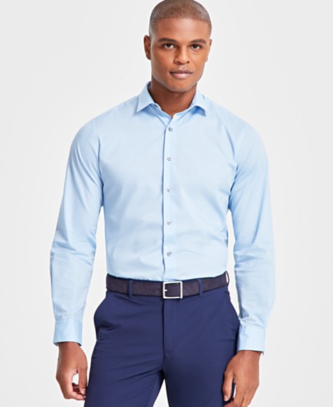  Мужская приталенная однотонная рубашка, созданная для Macy's blue