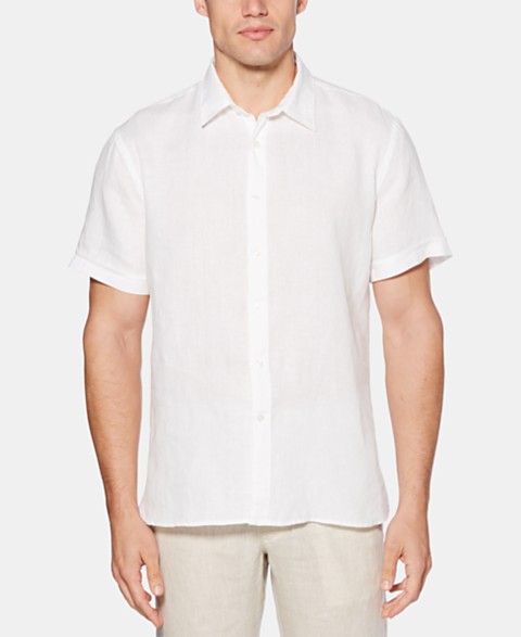 Мужская льняная рубашка Perry Ellis с коротким рукавом и пуговицами спереди